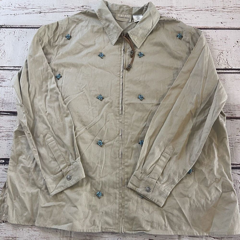 Lemon Grass Southwestern Tribal Button Up Womens Shirt‎ Size 22 W